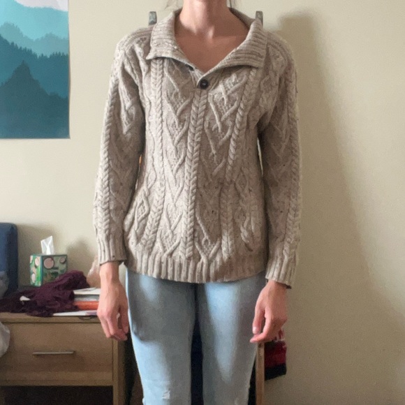 Aran Crafts  Merino Wool Buttoned Sweater Oatmeal Size Small Authentic Irish - Picture 8 of 8